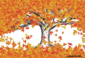 Drawing of a tree with orange leaves