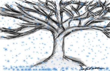 Drawing of a tree with snow
