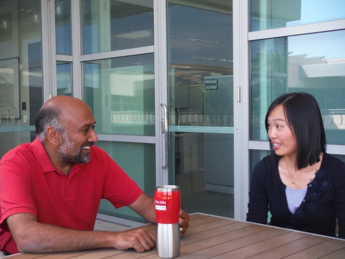 Gautam Gowrisankaran and Jianjing Lin talking