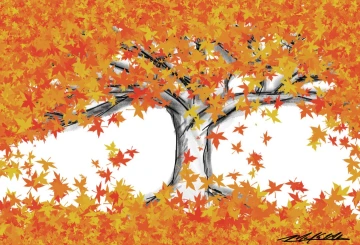 Drawing of a tree with orange leaves